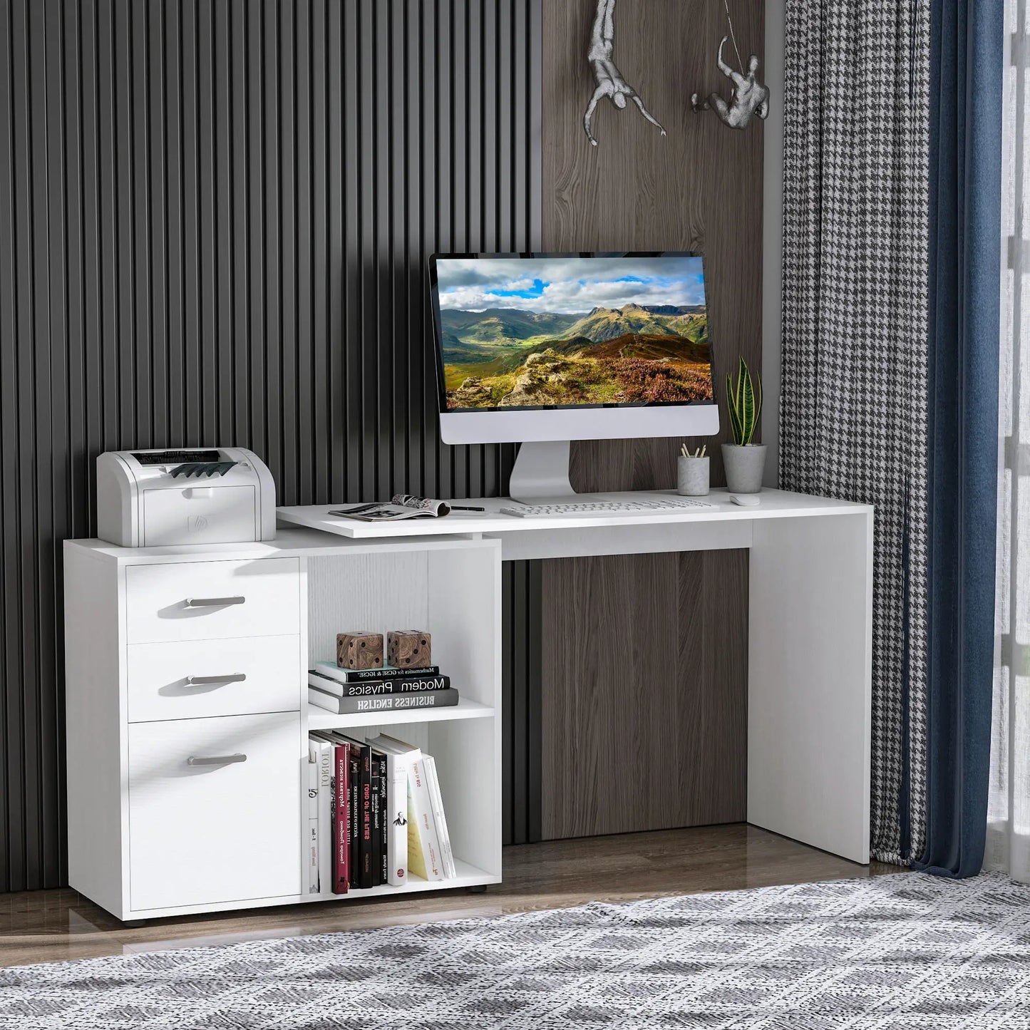 L-Shaped Desk, Computer Corner Desk with Shelf, Drawer, White Computer Desks at Gallery Canada