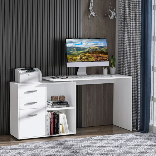 L-Shaped Desk, Computer Corner Desk with Shelf, Drawer, White