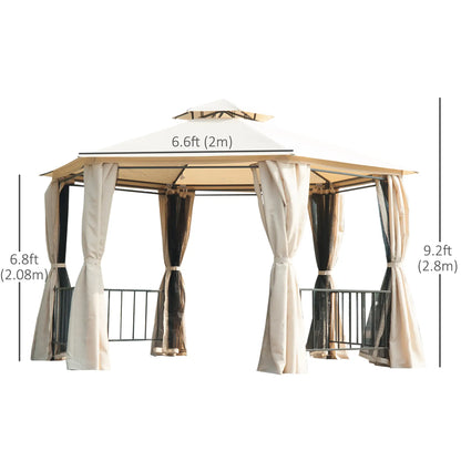 13ft Hexagon Gazebo, Outdoor Canopy Shelter, Netting, Shaded Curtains, Beige Gazebos at Gallery Canada
