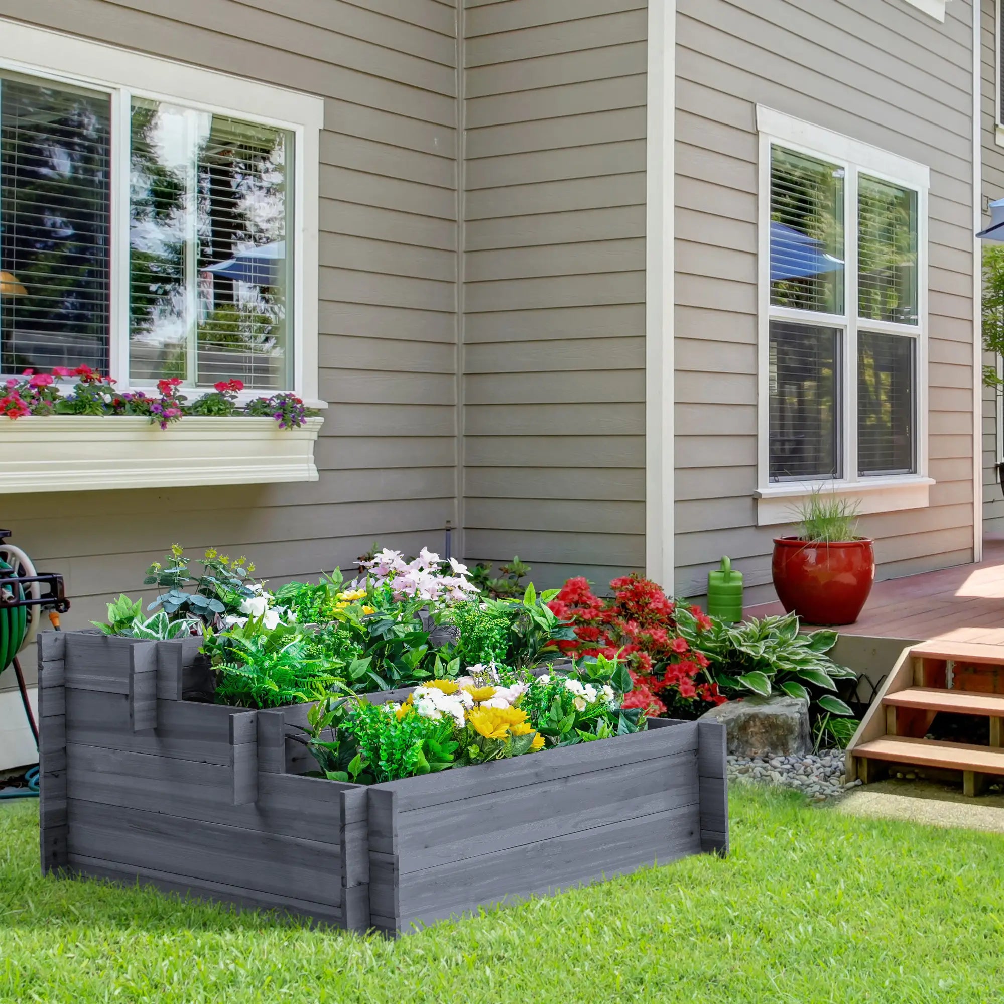 3-Tier Wood Raised Garden Bed, Elevated Planting Box, Gray Wooden Planter Boxes at Gallery Canada