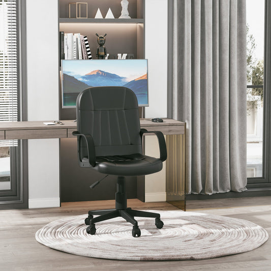 Desk Office Chair PU Leather Mid-Back Swivel Computer PC Adjustable Height Black - Gallery Canada