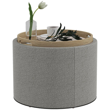 Round Coffee Table, Hidden Storage, Tray Top, Upholstered Footrest, Linen Coffee Tables Grey at Gallery Canada