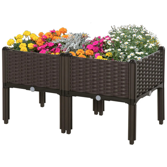 2-Piece Raised Garden Bed, PP Flower Bed, Stackable Vegetable Herb Grow Box Raised Garden Beds Brown at Gallery Canada