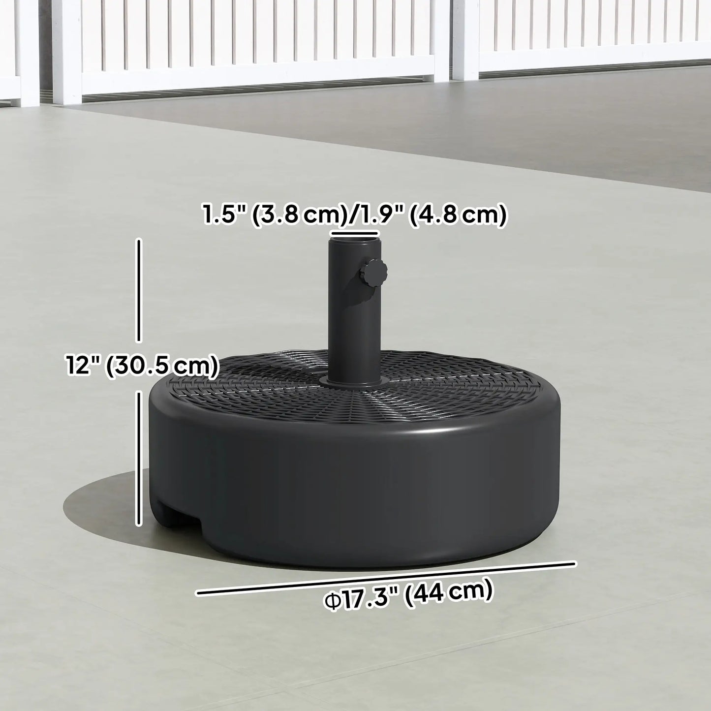 Patio Umbrella Base With Handle, 1.5" And 1.9" Poles, Black