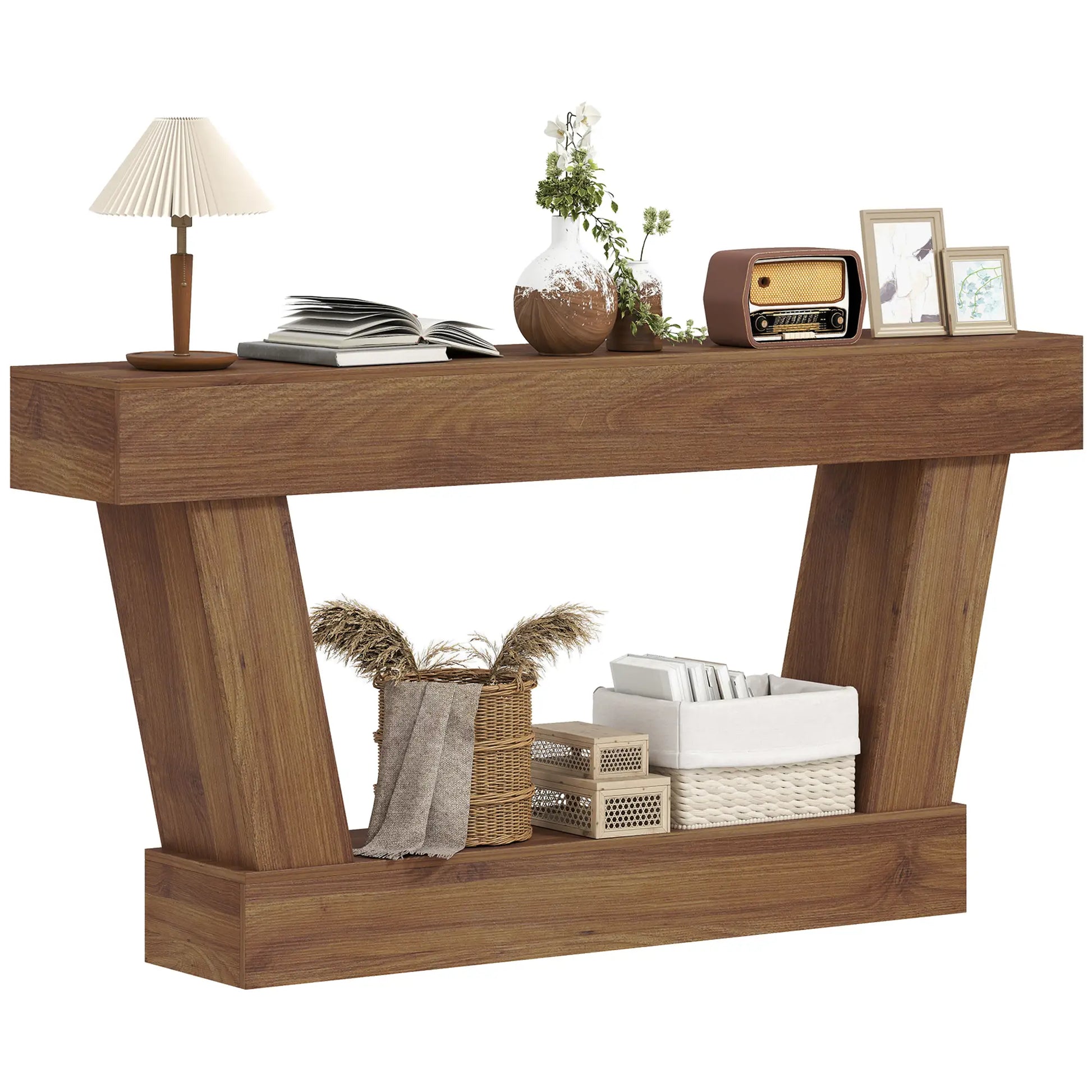 63 Inch Vintage Console Table, Open Shelf, Dark Brown Console Tables at Gallery Canada