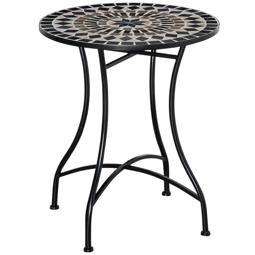 Round Mosaic Patio Table, Metal Frame, Outdoor Garden Furniture, Black