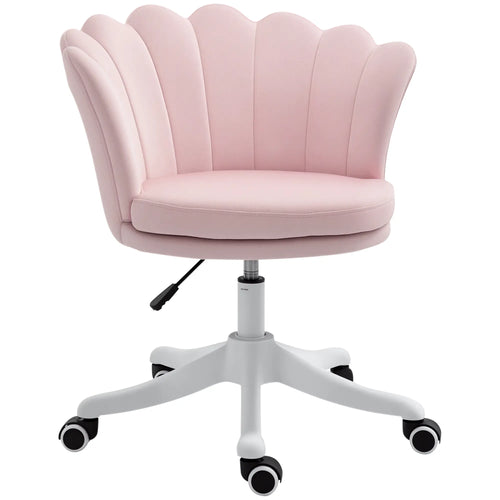 Adjustable Height Study Chair, Mid Back Velvet, Swivel Wheels, Pink