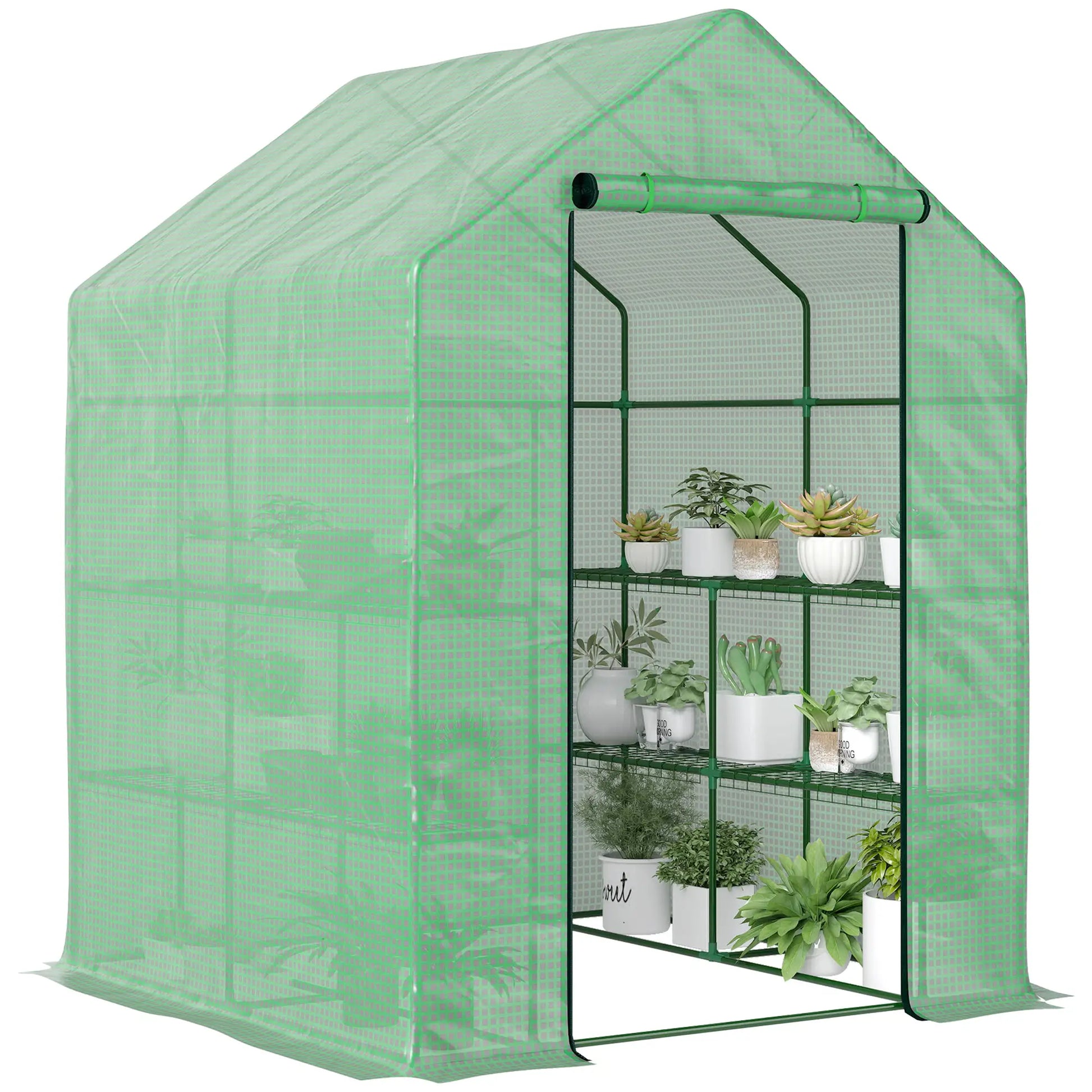 56" x 54" x 74" Walk-In Greenhouse, Portable Garden, 8 Shelves, PE Cover, Green Walk In Greenhouses Green at Gallery Canada