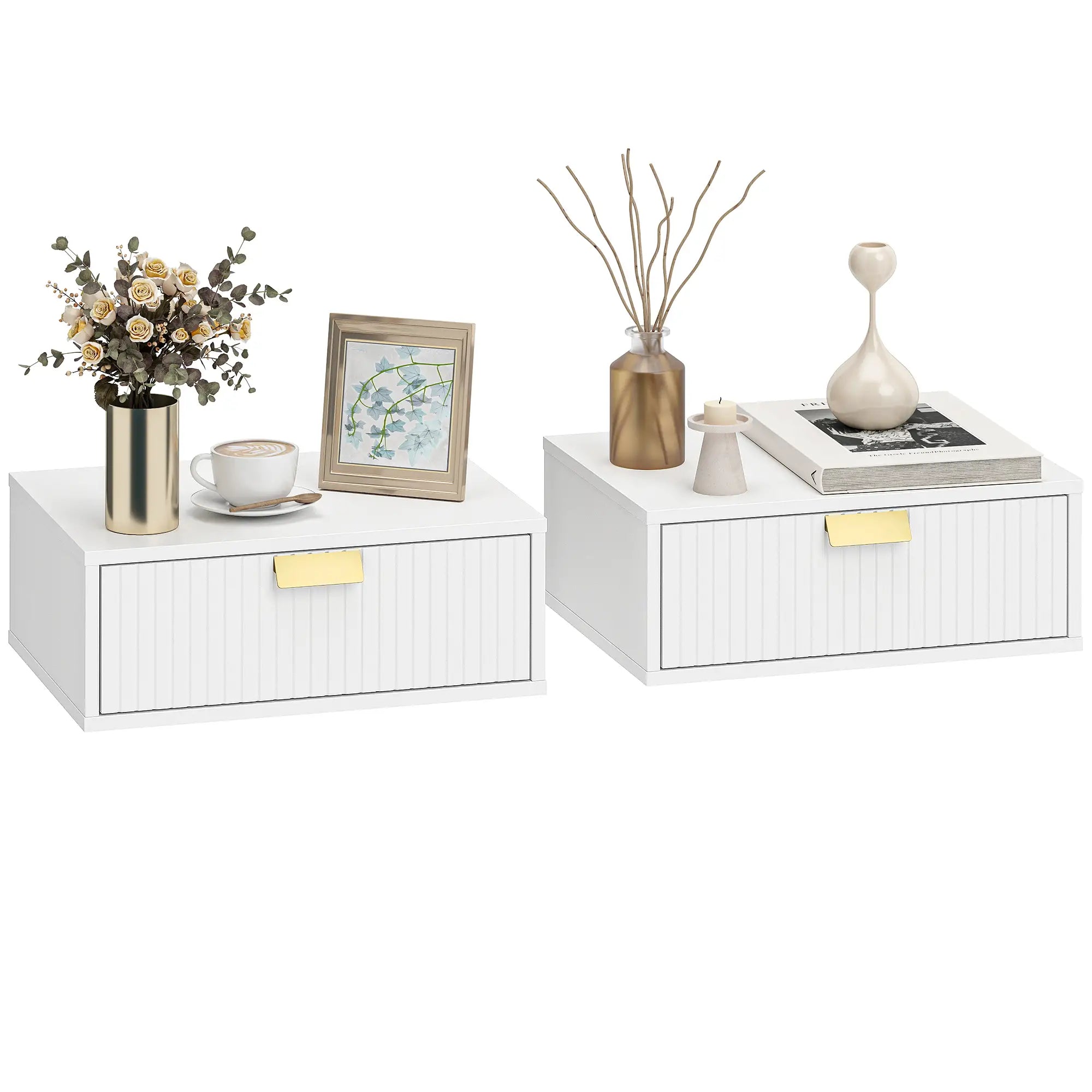 Floating Nightstands Set Of 2, Wall Mounted Bedside Tables, White Bedside Tables at Gallery Canada