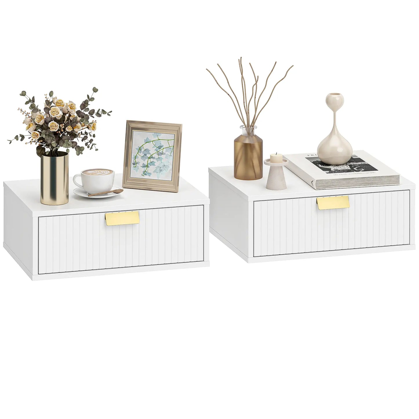 Floating Nightstands Set Of 2, Wall Mounted Bedside Tables, White Bedside Tables at Gallery Canada