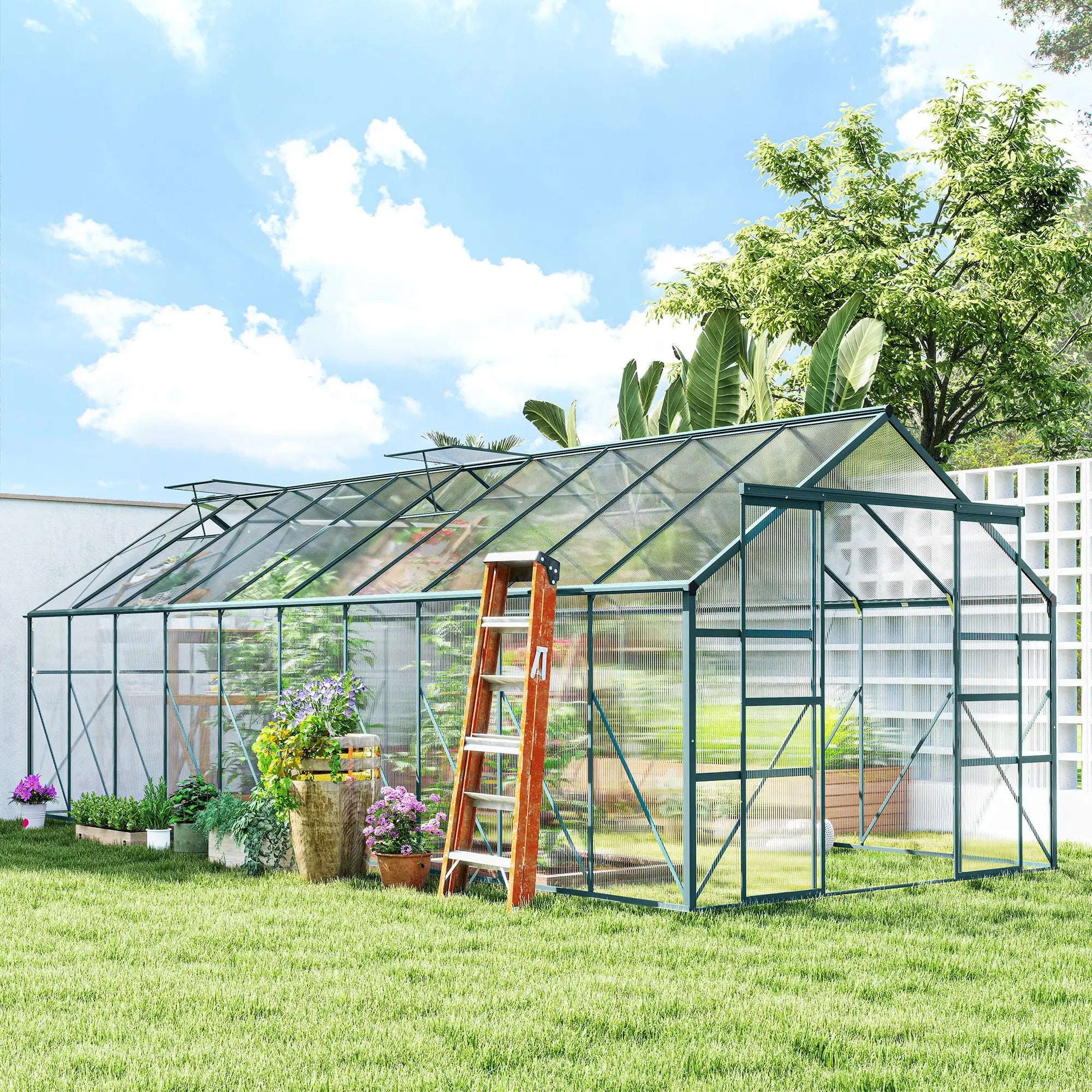 Aluminum Greenhouse, Polycarbonate Walk-In, 20' x 8', Green Walk In Greenhouses at Gallery Canada