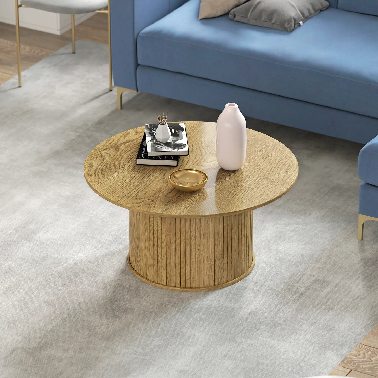 31.5 Inch Round Coffee Table, Nordic Style, Oak Coffee Tables at Gallery Canada