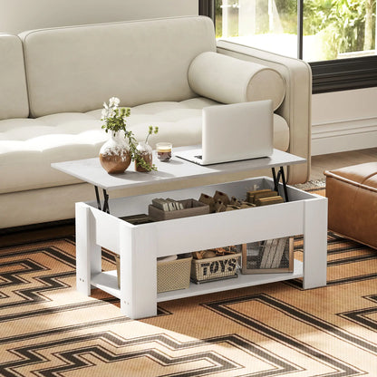 Lift Top Coffee Table, Hidden Storage, Open Shelf, White Coffee Tables at Gallery Canada