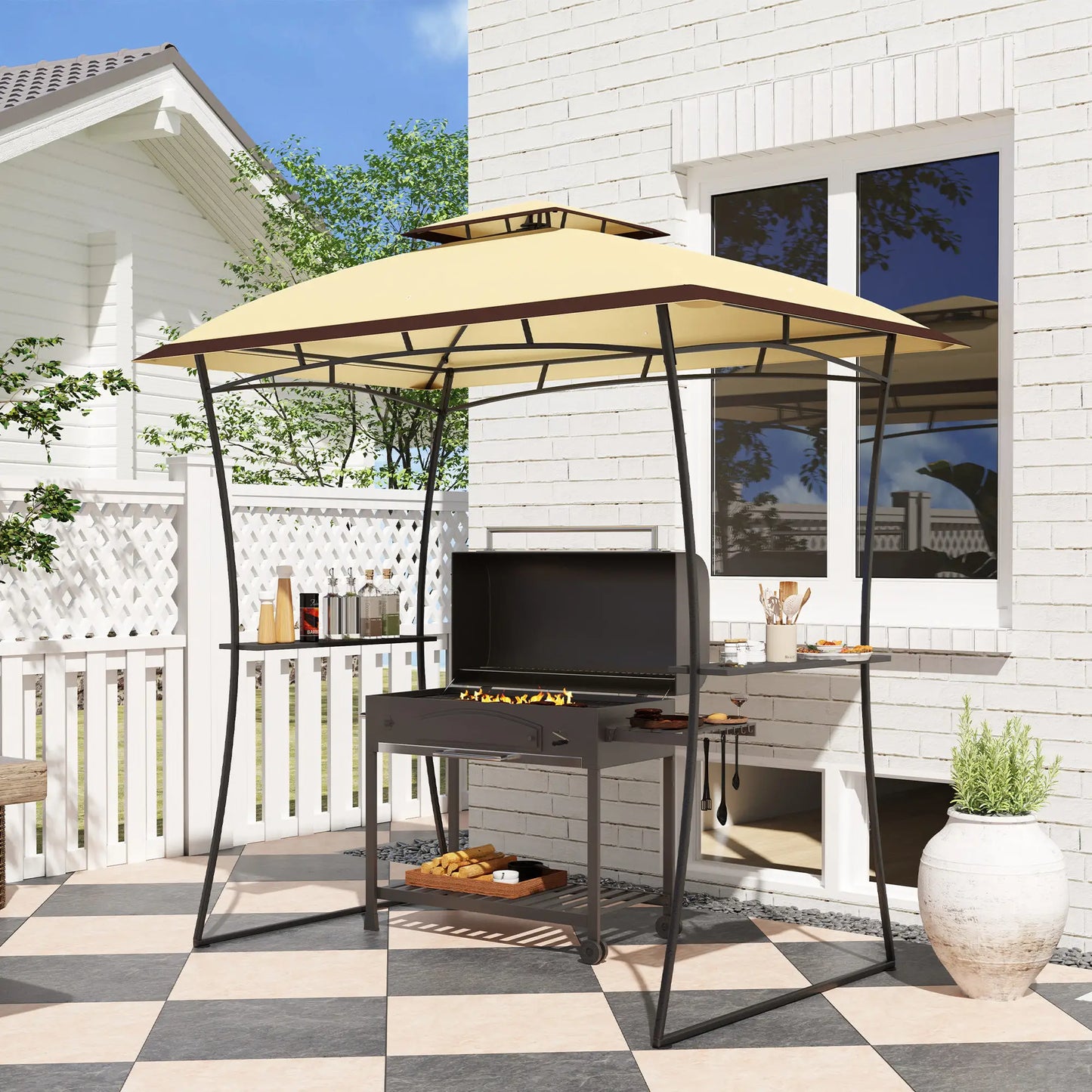 8' x 5' Outdoor Grill Gazebo, Double Tiered, Beige BBQ Grill Gazebos at Gallery Canada