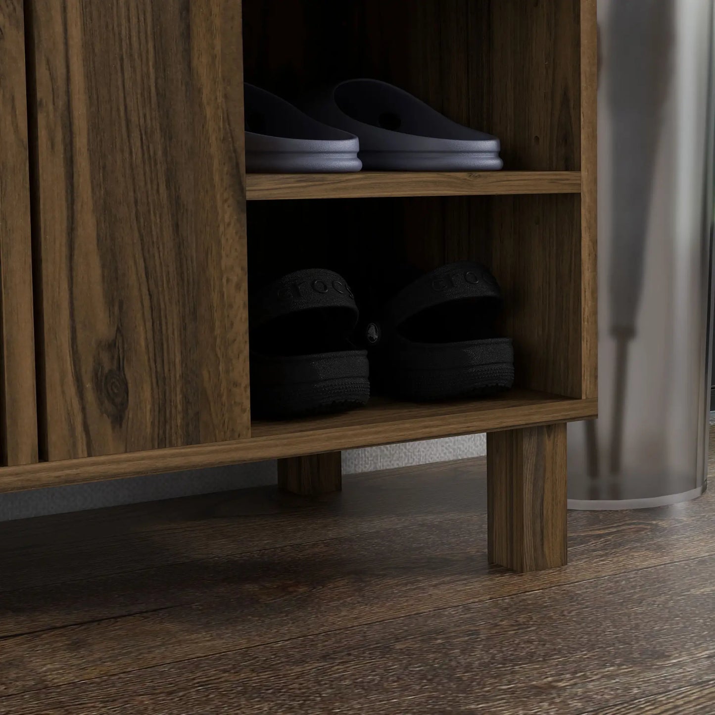 Double Door Shoe Storage, Open Shelves, 17 Pair, Walnut Shoe Storage Cabinets & Racks at Gallery Canada