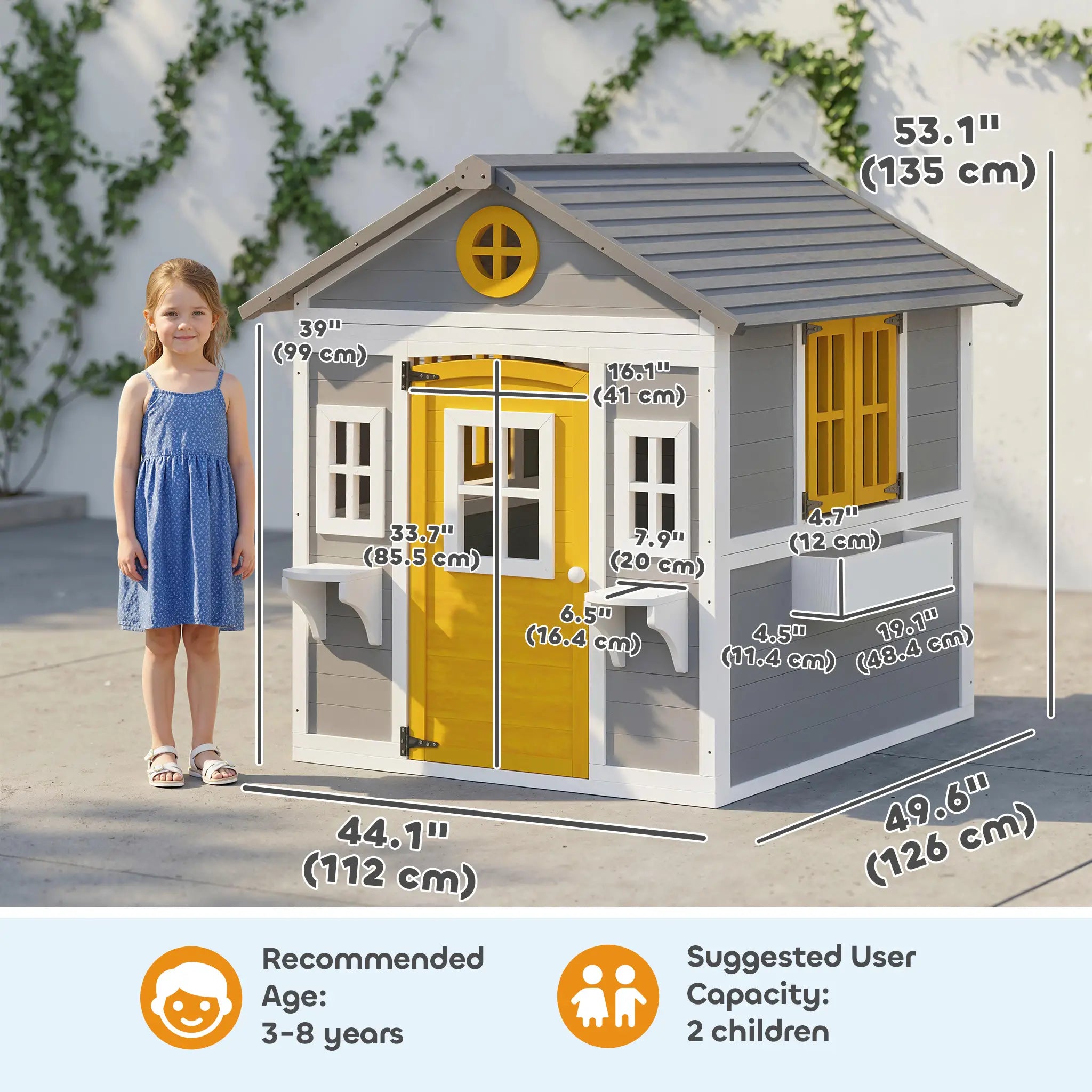 Wooden Playhouse For Kids, With Door, Windows, Planter Pots, Grey Play Houses at Gallery Canada