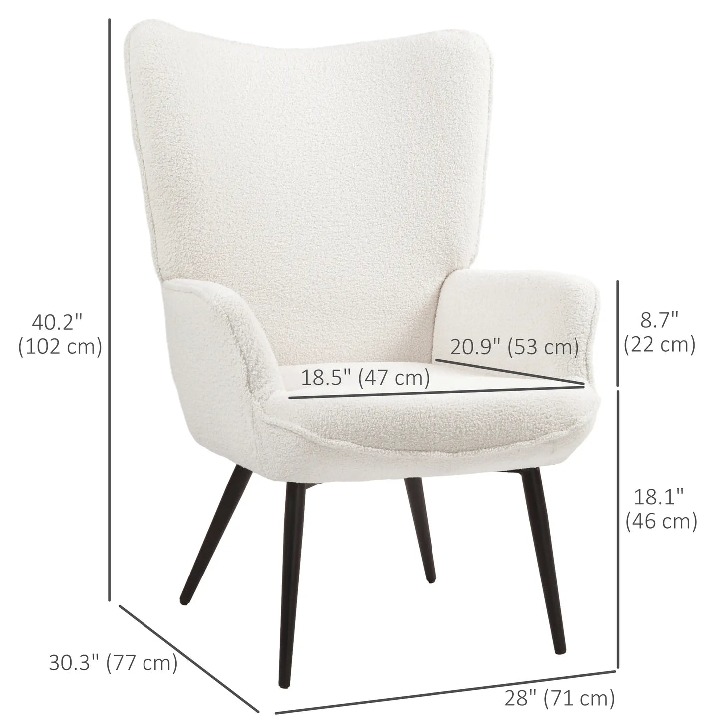 Sherpa Accent Chair, Upholstered Armchair, Fluffy Wingback, Cream White Accent Chairs at Gallery Canada