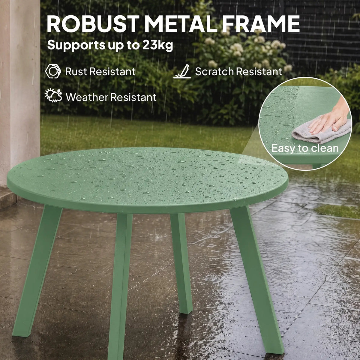 Round Outdoor Side Table, Metal Frame, Non-Slip Foot Pads, Green Patio Side Tables at Gallery Canada