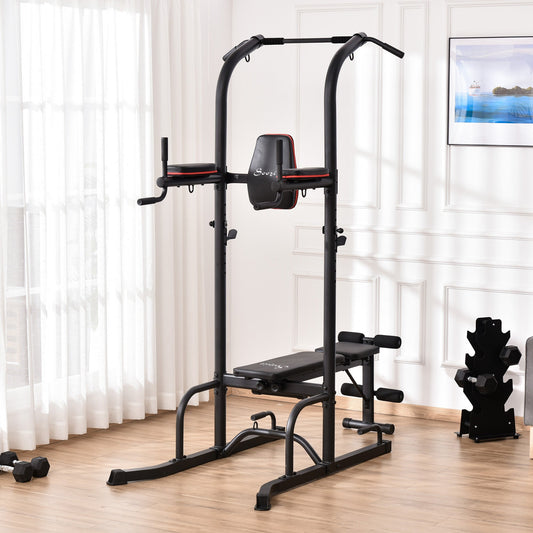 Multi-Function Training Stand Power Tower Station Gym Workout Equipment with Sit Up Bench, Pull Up Bar, Black - Gallery Canada