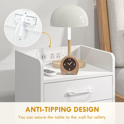 Tall Nightstand with Charging Station and LED Lights, Small Bedside Table with AC Outlets, USB Ports, 2 Drawers, Shelf Bedside Tables at Gallery Canada