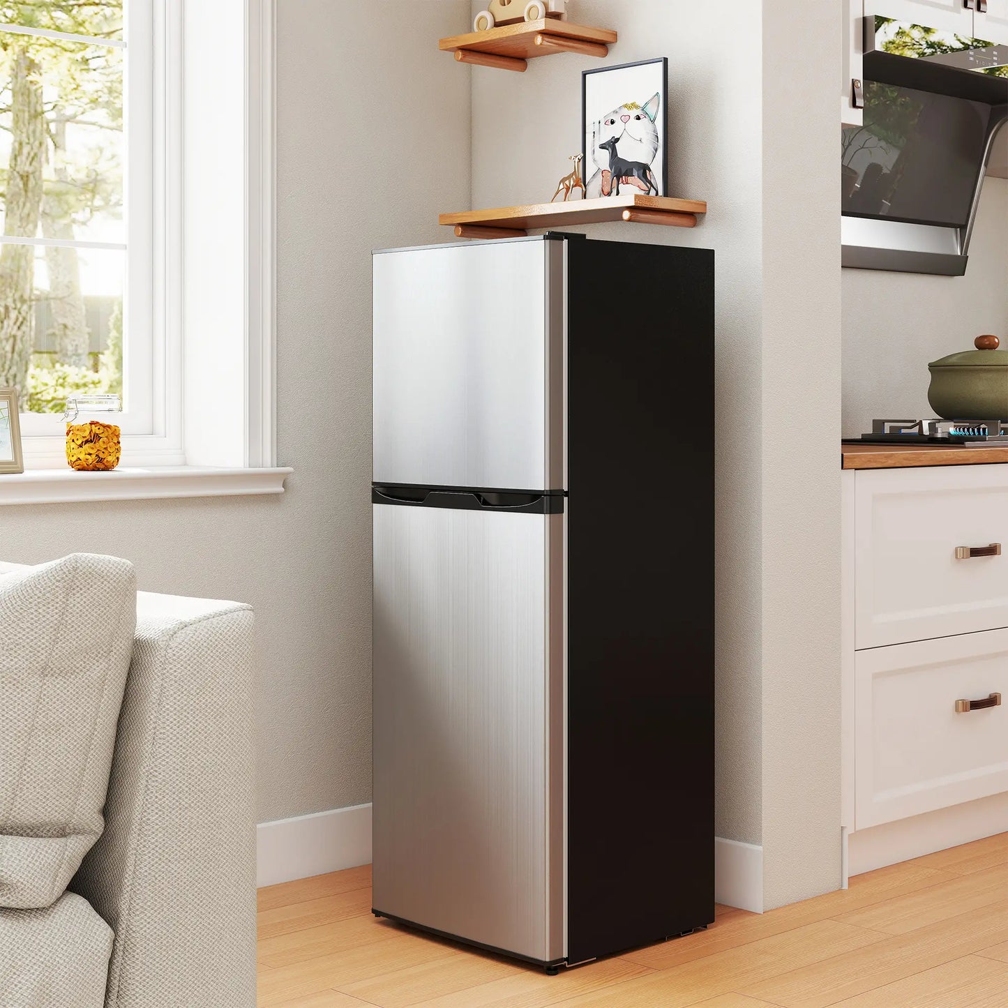 Double Door Mini Fridge with Freezer, 4.6 Cu.Ft, Silver Small Kitchen Appliances at Gallery Canada