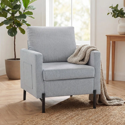 Modern Upholstered Armchair With Side Pockets, Cushion, Light Grey Accent Chairs at Gallery Canada