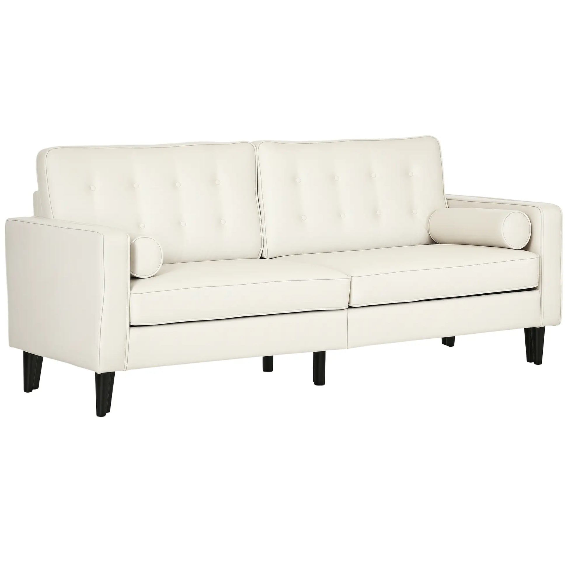 Mid-Century Sofa, Button-Tufted Back, Velvet Fabric, Cream White 3-Seater Sofas Cream at Gallery Canada