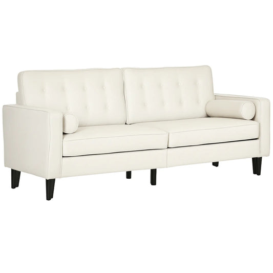 Mid-Century Sofa, Button-Tufted Back, Velvet Fabric, Cream White 3-Seater Sofas Cream at Gallery Canada