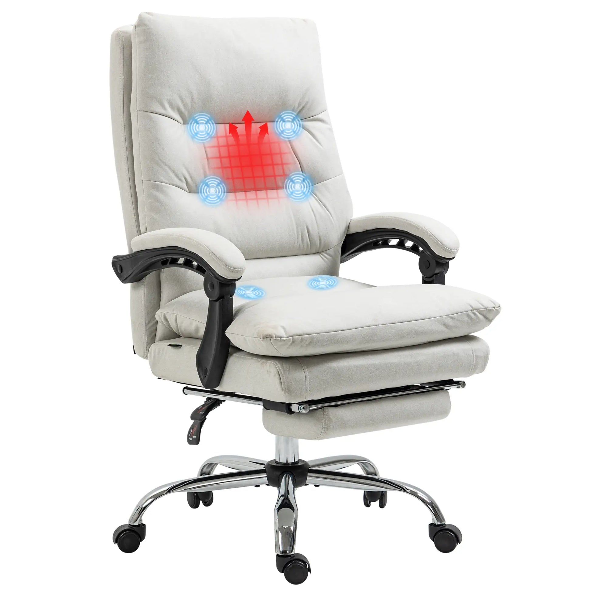 Executive Office Chair with Massage and Heat, Reclining Computer Chair with Footrest, Cream White Massage Chairs at Gallery Canada