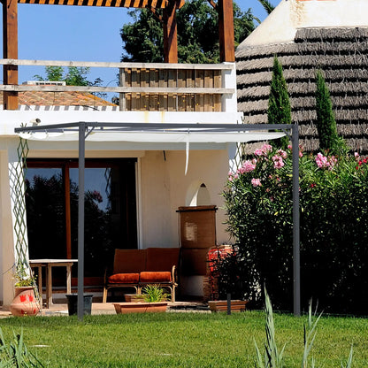 10'x10' Outdoor Pergola Gazebo, Retractable Canopy, Metal Frame, Cream White Pergolas at Gallery Canada