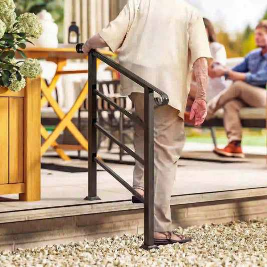 Adjustable Outdoor Stair Railing, 2 to 3 Steps, Black Garden Decor Black at Gallery Canada