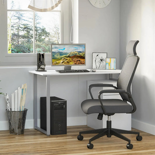 47" L Computer Desk, Metal Frame, Reversible File Drawers, White Writing Desks Silver frame, White board at Gallery Canada