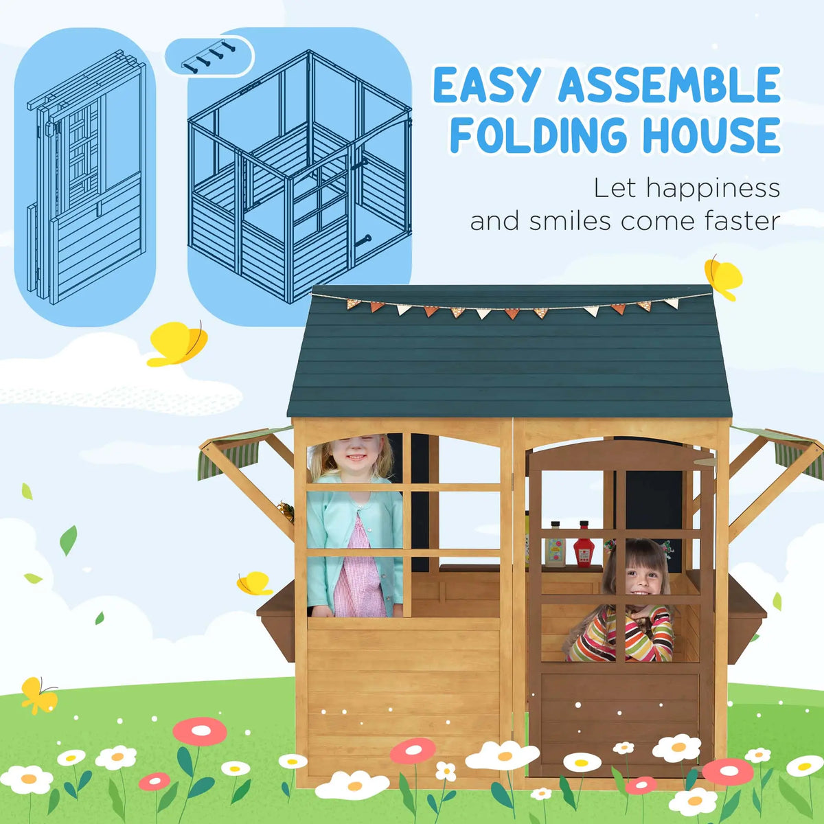Foldable Wooden Playhouse for Kids, Snack Bar, Working Door, Brown Play Houses at Gallery Canada