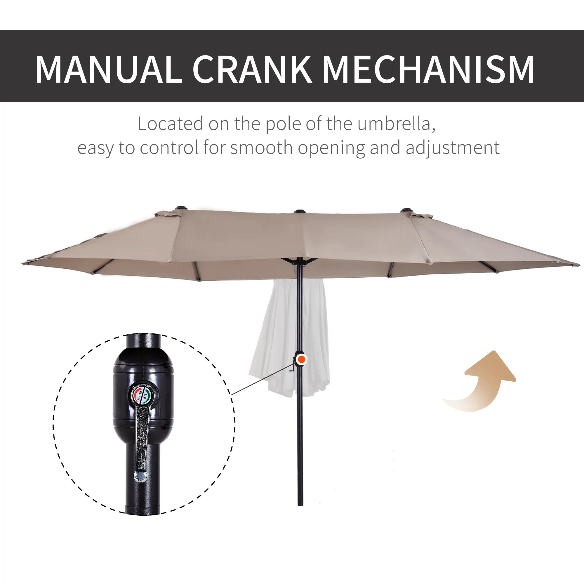 15' Outdoor Patio Umbrella, Twin Canopy Sunshade, Steel Table, Lift Crank, Tan Sun Umbrellas at Gallery Canada