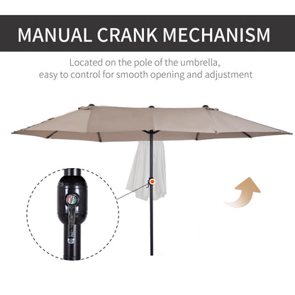 15' Outdoor Patio Umbrella, Twin Canopy Sunshade, Steel Table, Lift Crank, Tan Sun Umbrellas at Gallery Canada