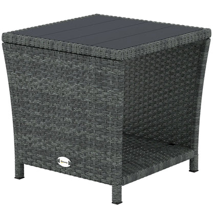 17.7" Square Wicker Side Table, Storage Shelf, Grey Patio Side Tables Grey, Dark Grey at Gallery Canada