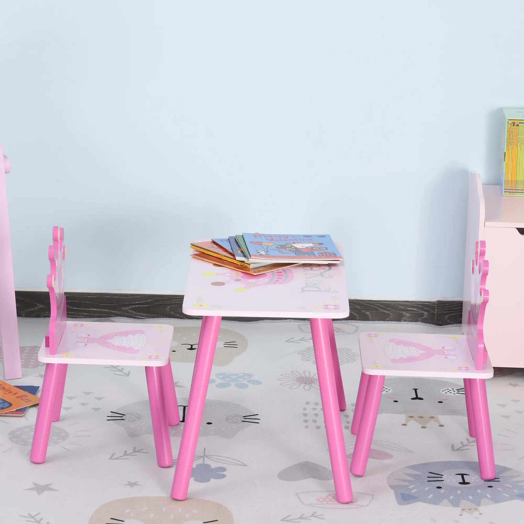 Kids Wooden Table Chair Set, Crown Pattern, Easy Clean, Age 2-4, Pink Kids Table Sets at Gallery Canada