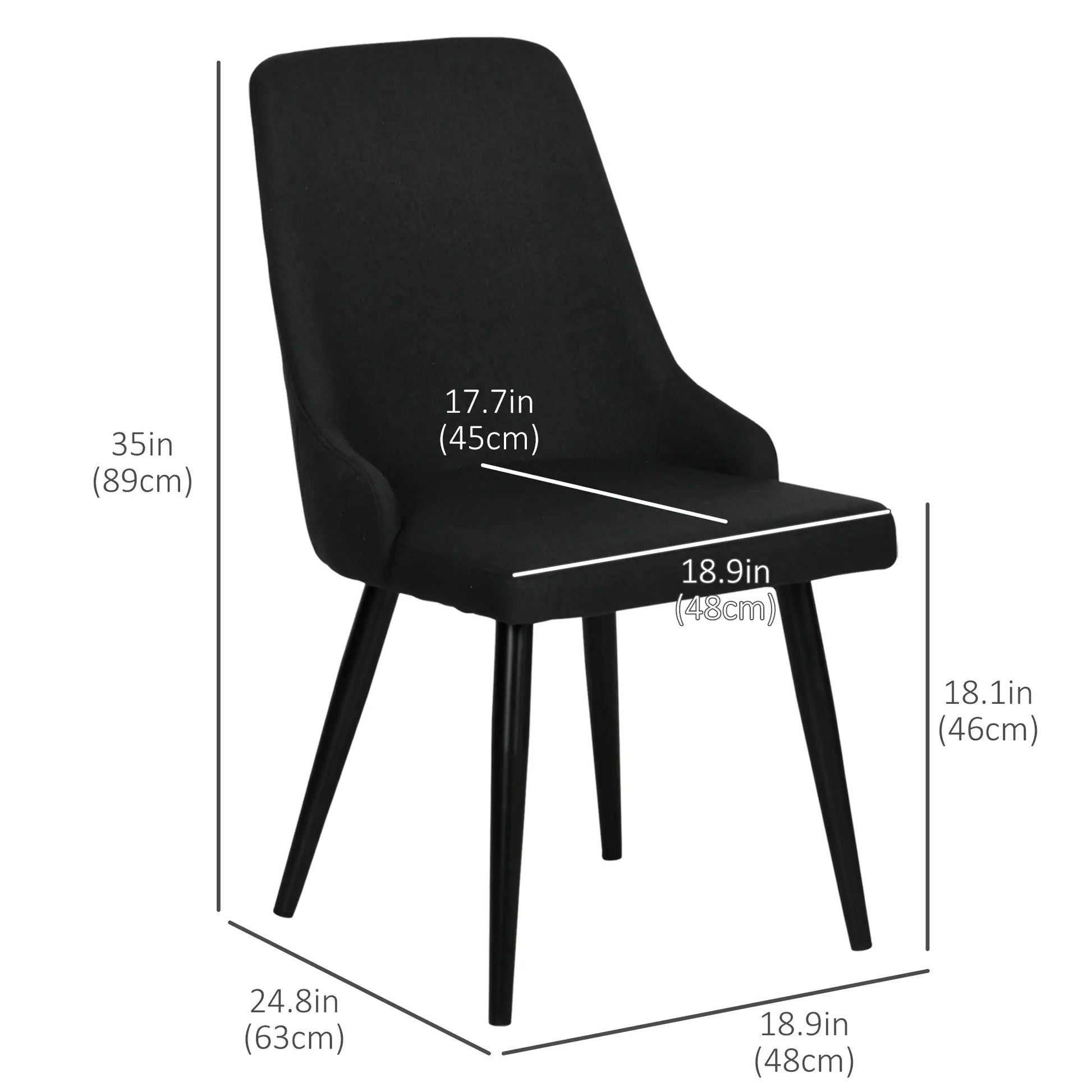 Modern Dining Chair Set of 2, Fabric Upholstered, Metal Legs, Black Bar Stools at Gallery Canada