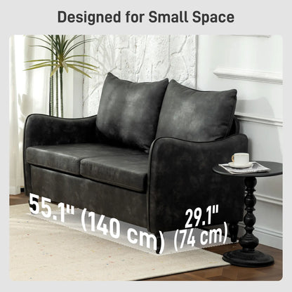 55" Loveseat Sofa, 2 Seater with Wood Legs, PU Leather, Grey 2-Seater Sofas at Gallery Canada