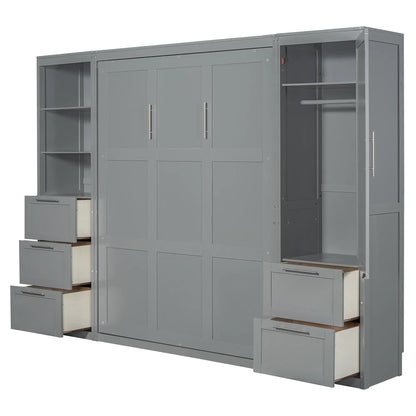 Murphy Bed with Closet, Drawers, Shelves, 120" L x 20" W x 88.5" H, Grey Bed Frames at Gallery Canada