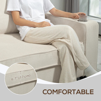 Three Seater Sofa, Fabric Couch with Spring Cushion, Cream White 3-Seater Sofas at Gallery Canada