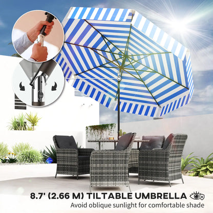 8.7FT Tilting Patio Umbrella, 8 Ribs, Crank Handle, Navy Blue Sun Umbrellas at Gallery Canada