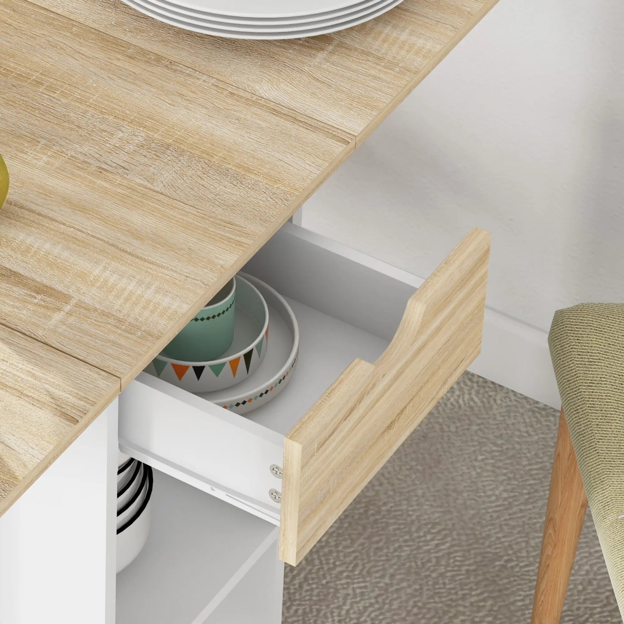 Folding Dining Table, Drop Leaf with Drawer, Storage Shelves, Oak Bar Tables & Dining Tables at Gallery Canada