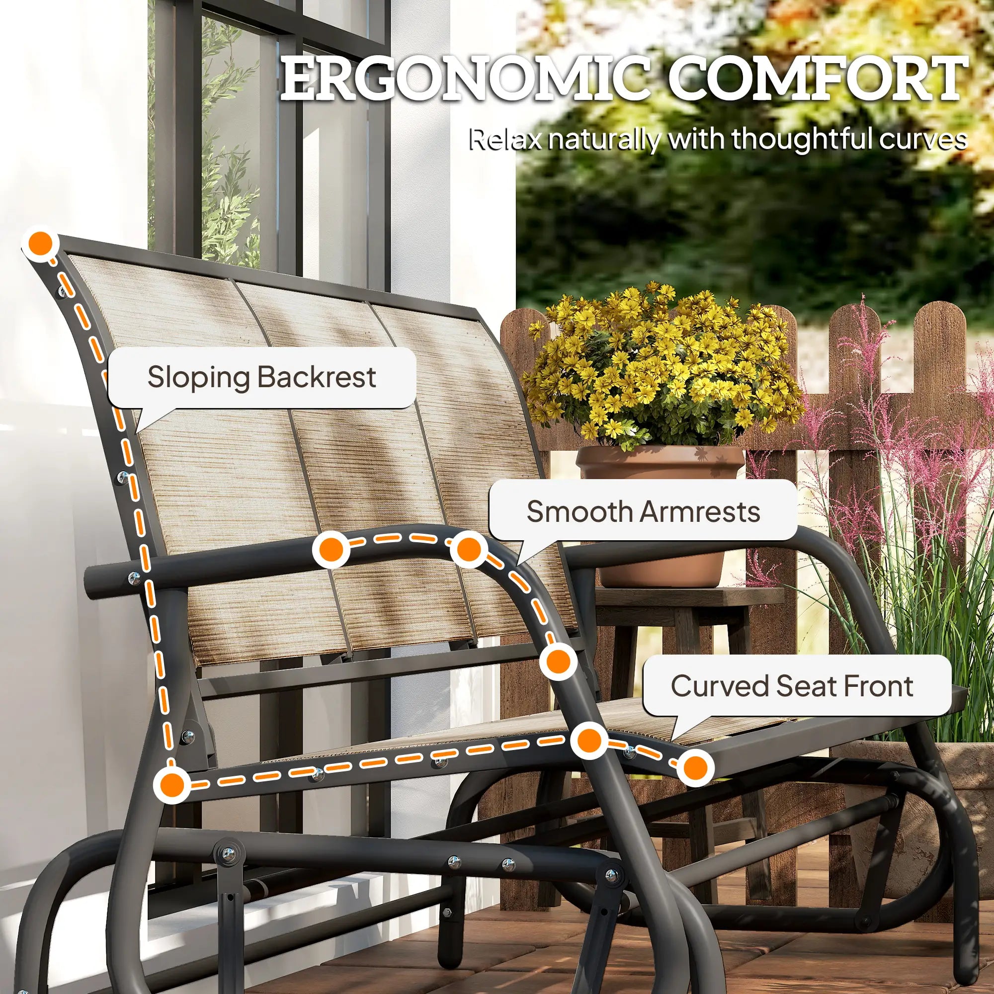 3-Seat Outdoor Glider Chair, Steel Frame, Sling Fabric, Brown Outdoor Gliders at Gallery Canada