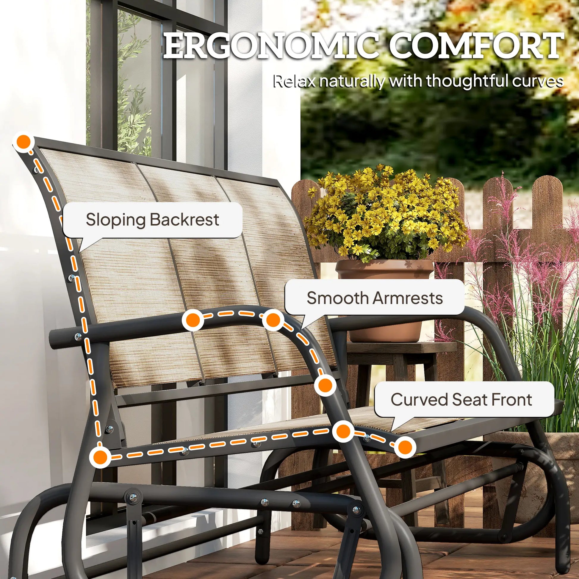 3-Seat Outdoor Glider Chair, Steel Frame, Sling Fabric, Brown Outdoor Gliders at Gallery Canada