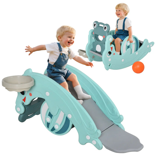 3-in-1 Kids Slide, Rocking Horse, Basketball Hoop, Age 1.5-3, Green Rocking Horses Green at Gallery Canada