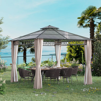 9' x 10' Outdoor Hardtop Gazebo, Steel Frame, Nettings, Curtains, Khaki Gazebos at Gallery Canada