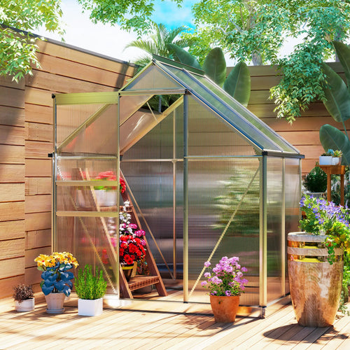 6' x 4' x 6.6' Walk-in Greenhouse, Polycarbonate, Adjustable Roof Vent