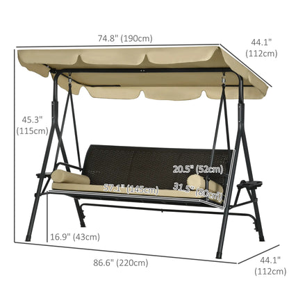 3-Seat Porch Swing with Canopy, Rattan Seat, Removable Cushion Patio Swings with Stand at Gallery Canada