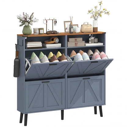 Shoe Storage Cabinet, 4 Flip Drawers, Farmhouse Narrow, Holds 24 Pairs, Blue Shoe Storage Cabinets & Racks at Gallery Canada
